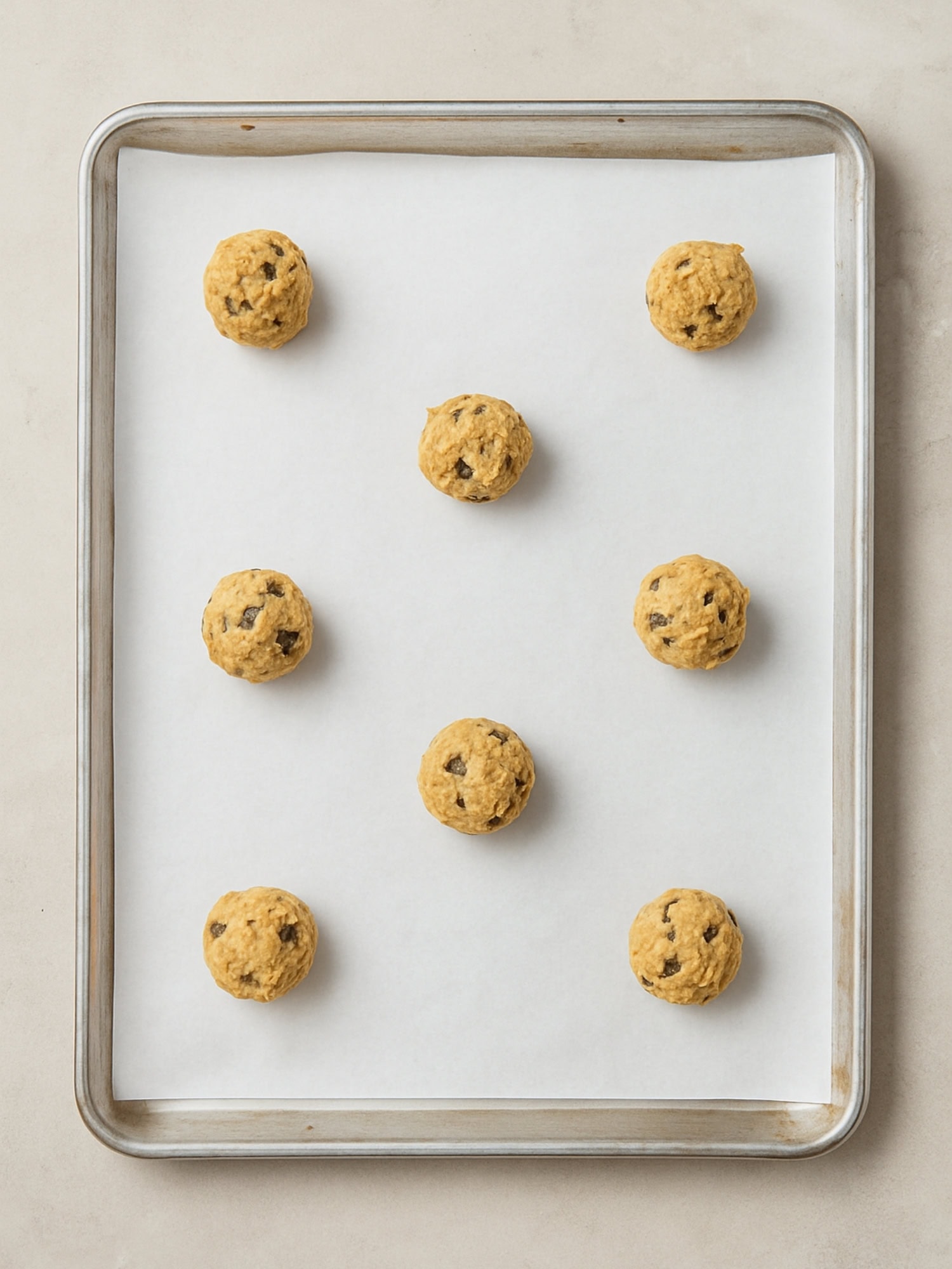 Unbaked pan of cookies before going into the oven.
