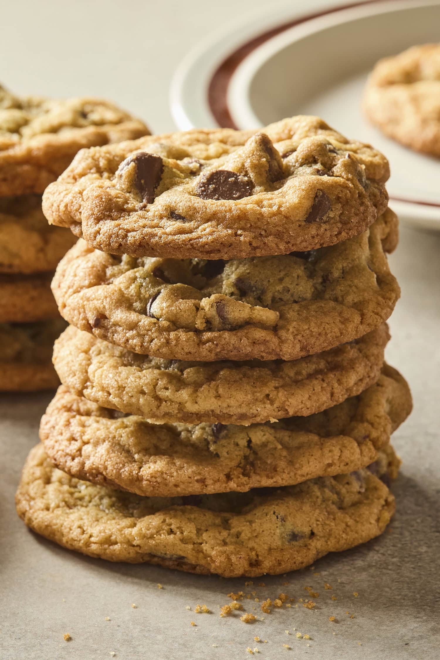 Stack of chocolate chip cookies.