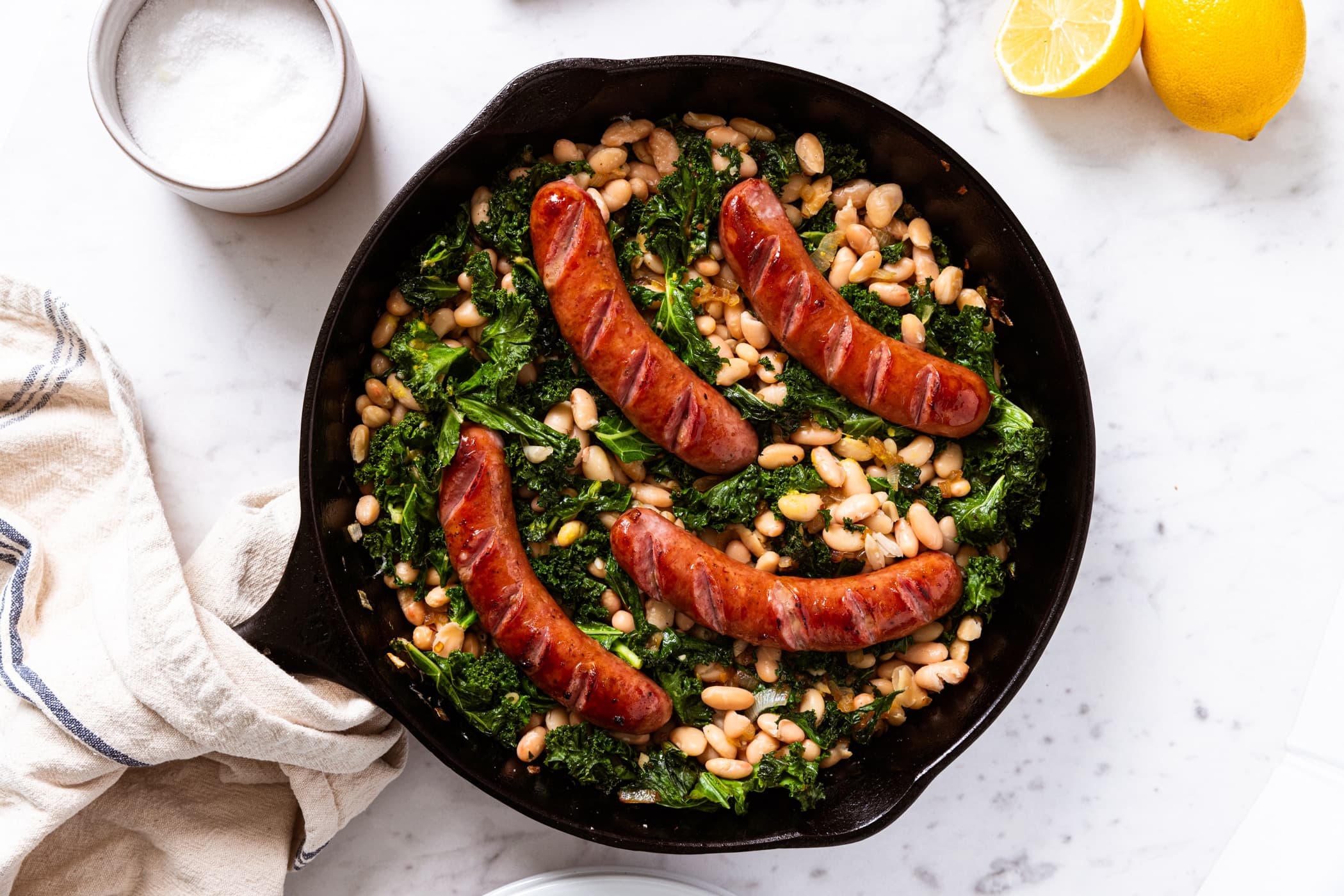 Skillet Sausage with White Beans & Kale-image