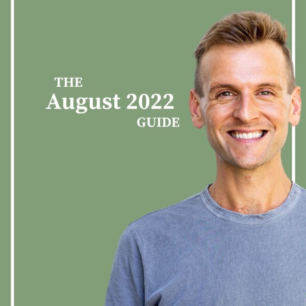 Green background with Kaleb Wyse wearing blue shirt in front of background with the words "The August 2022 Guide" on background.