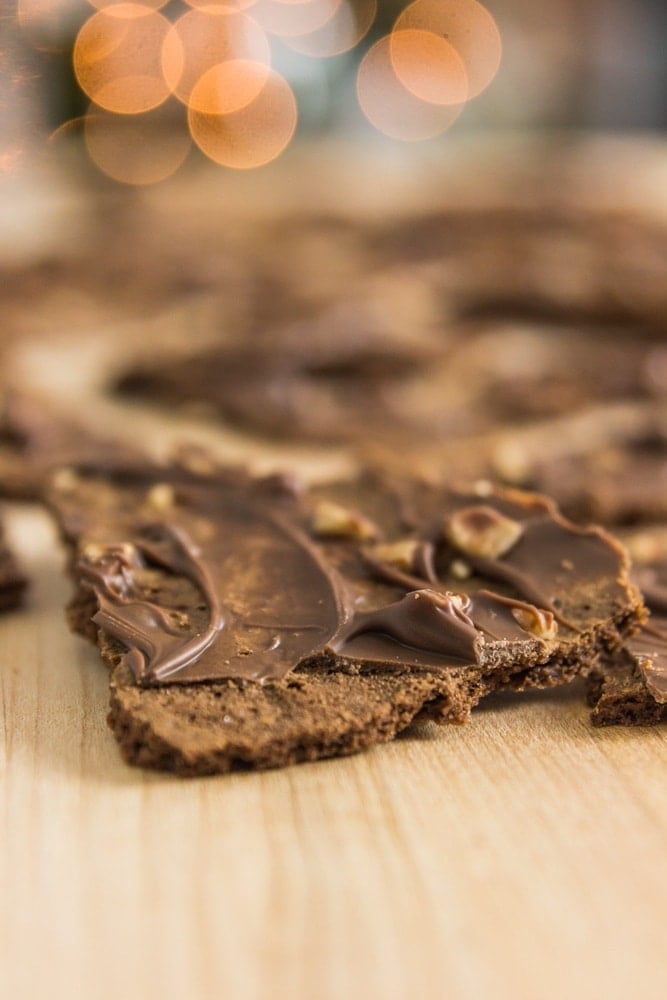 A close-up of the texture on a brownie thin.