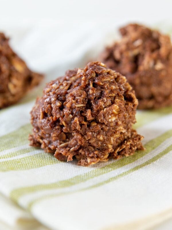 A no-bake rolled cookie sits on a table.