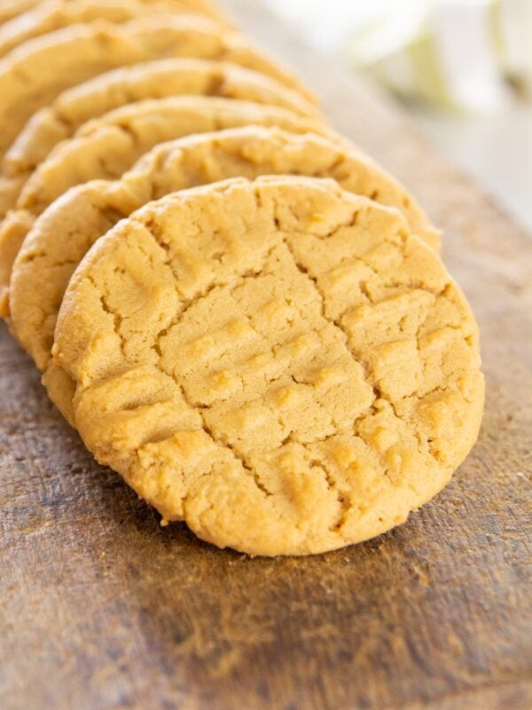 Cookies lean against each other in a row.