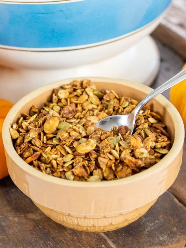 A small bowl full of granola.