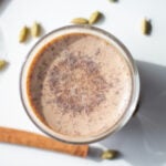 The top of a vanilla chai custard with spices.