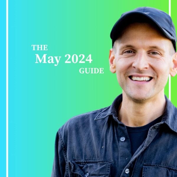 Kaleb Wyse wearing all black standing in front of blue to green ombre background with the words "The May 2024 Guide".