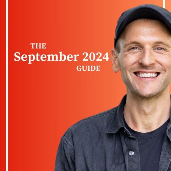 Kaleb Wyse standing in front of orange to red background wearing black clothes with the words "The September 2024 Guide".