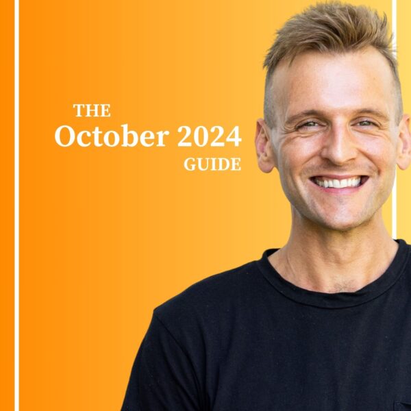 Kaleb Wyse wearing black shirt standing in front of orange background with the words "The October 2024 Guide".
