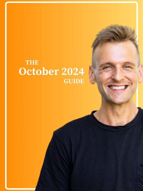 Kaleb Wyse wearing black shirt standing in front of orange background with the words "The October 2024 Guide".