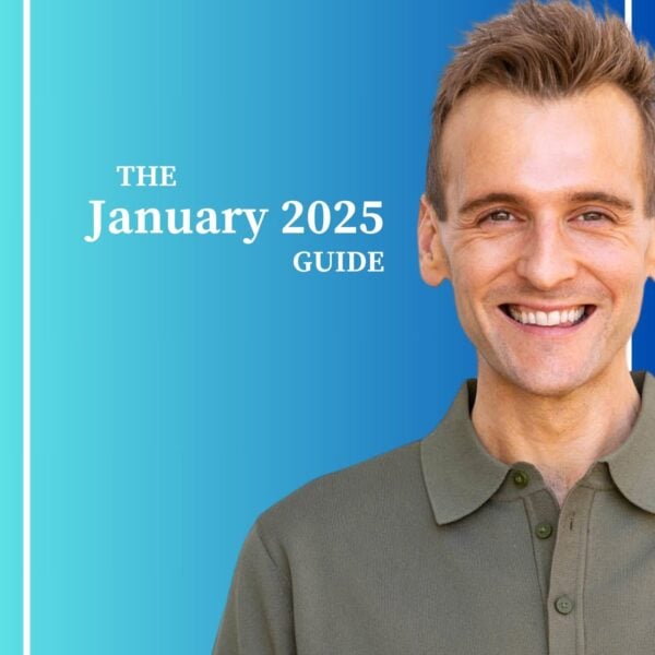 Kaleb Wyse standing in front of blue background with the words "The January 2025 Guide".