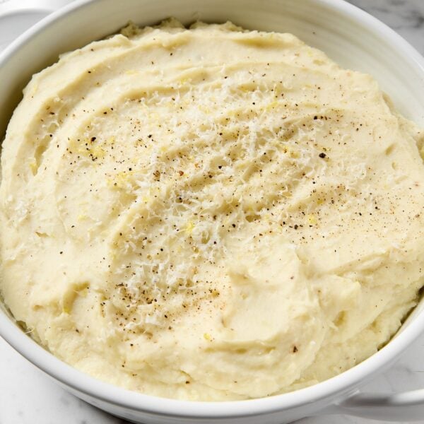 Lemon ricotta mashed potatoes in a bowl.