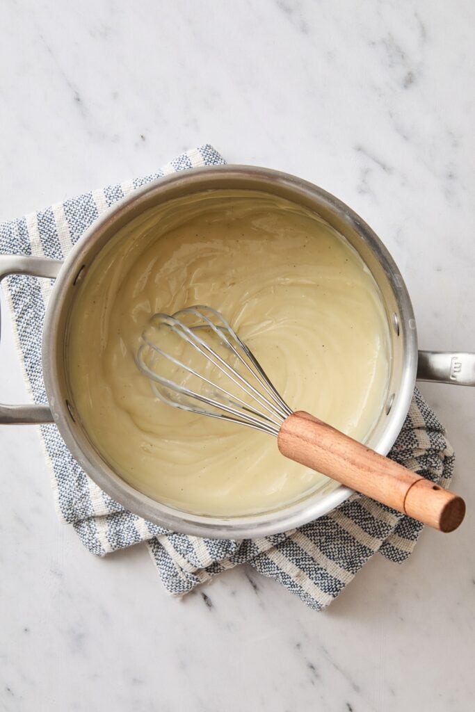 Vanilla pudding with creamy texture after mixing in butter.