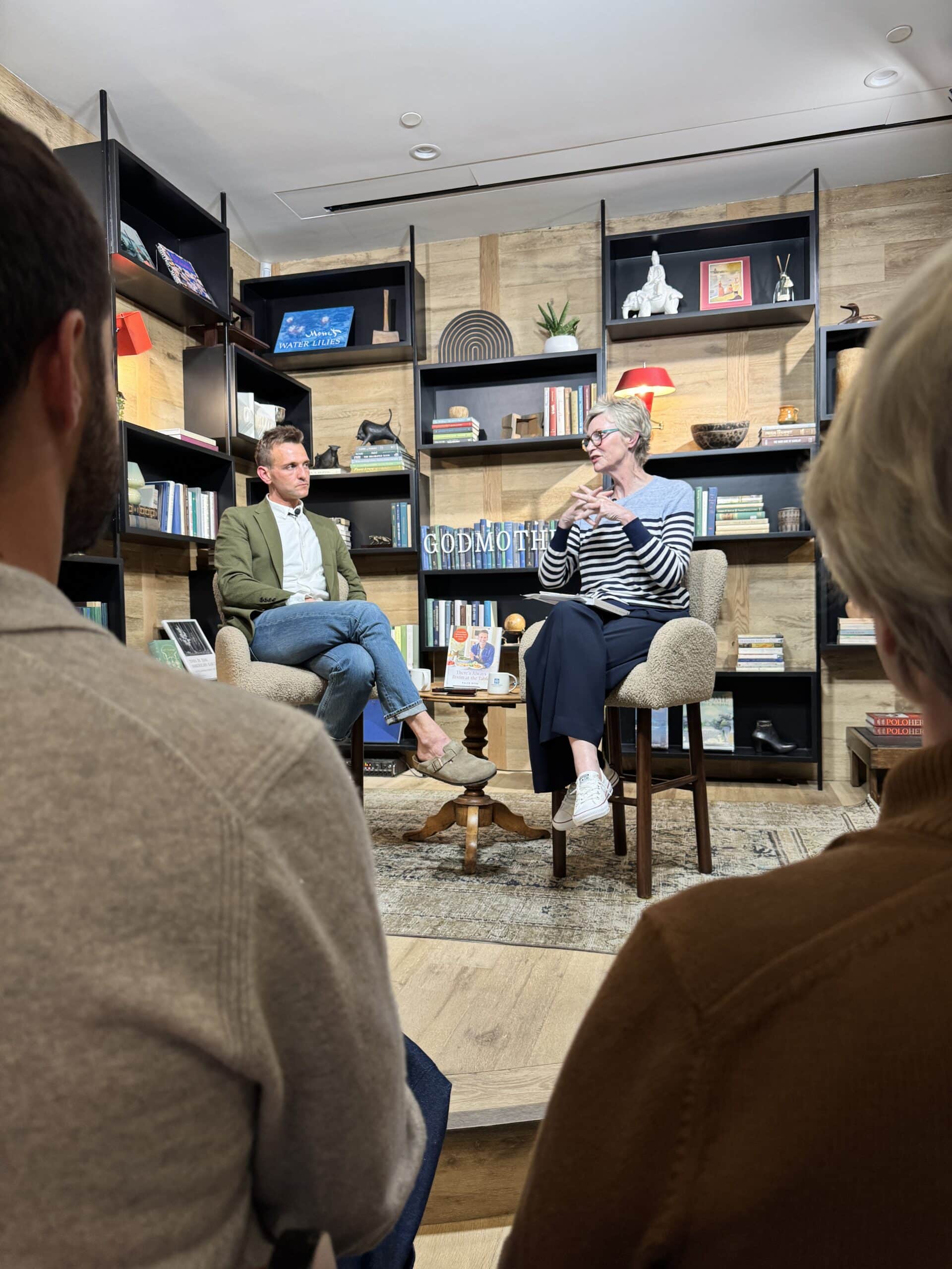 Kaleb Wyse and Jane Lynch in conversation at Godmothers bookstore in Summerland, CA.