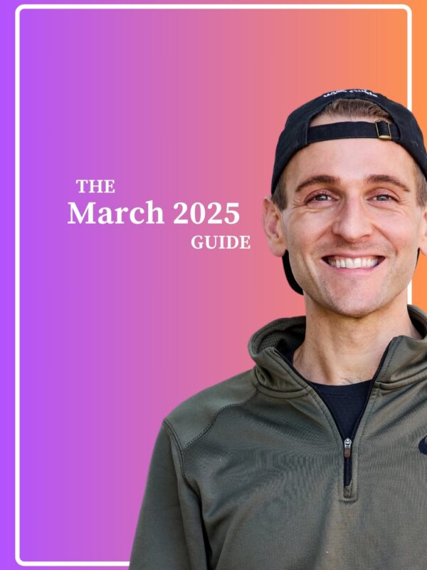 Kaleb Wyse wearing hat standing in front of orange to purple background with the words "The March 2025 Guide".
