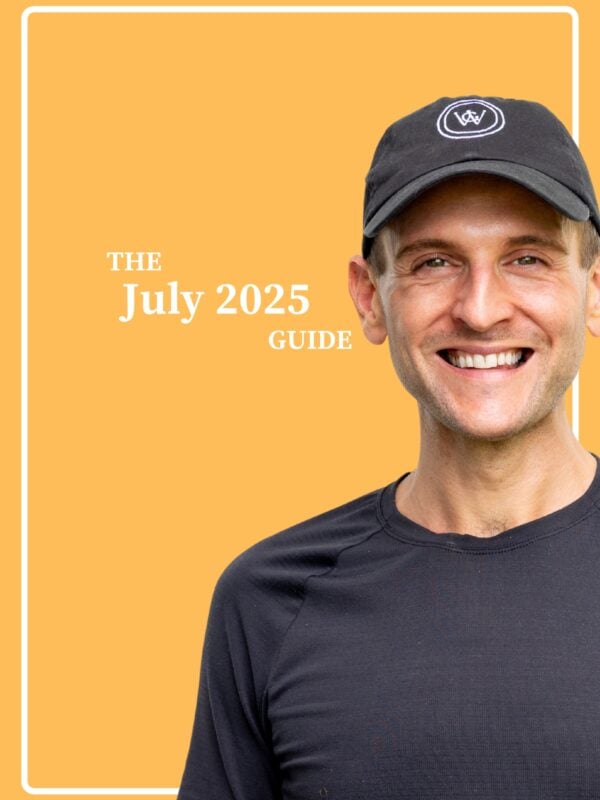 Kaleb Wyse standing in front of an orange background with the words "The July 2025 Guide".