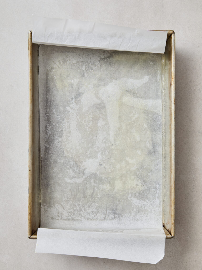 A parchment sling in a baking pan.