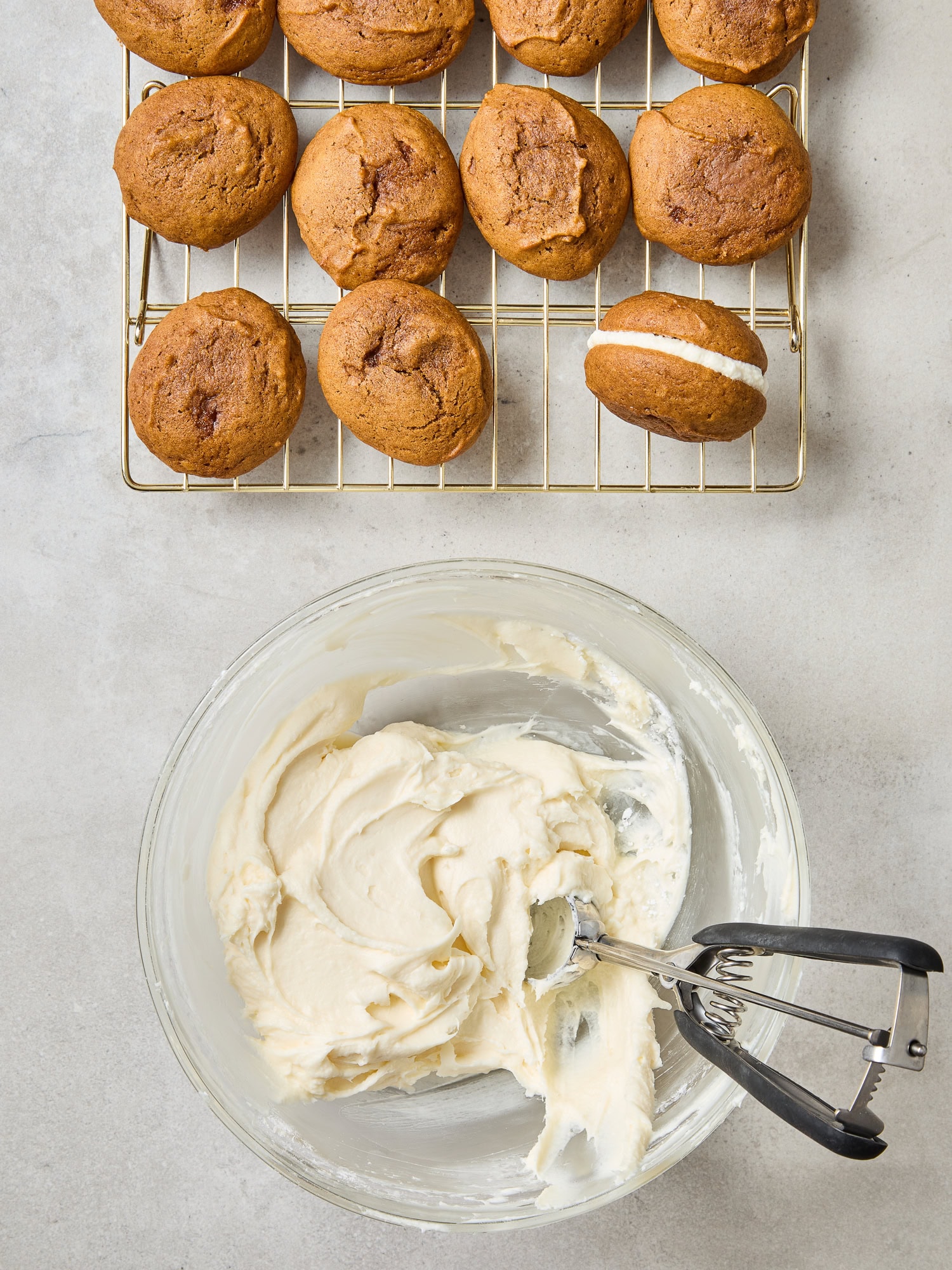 Assembling pumpkin whoopie pies.