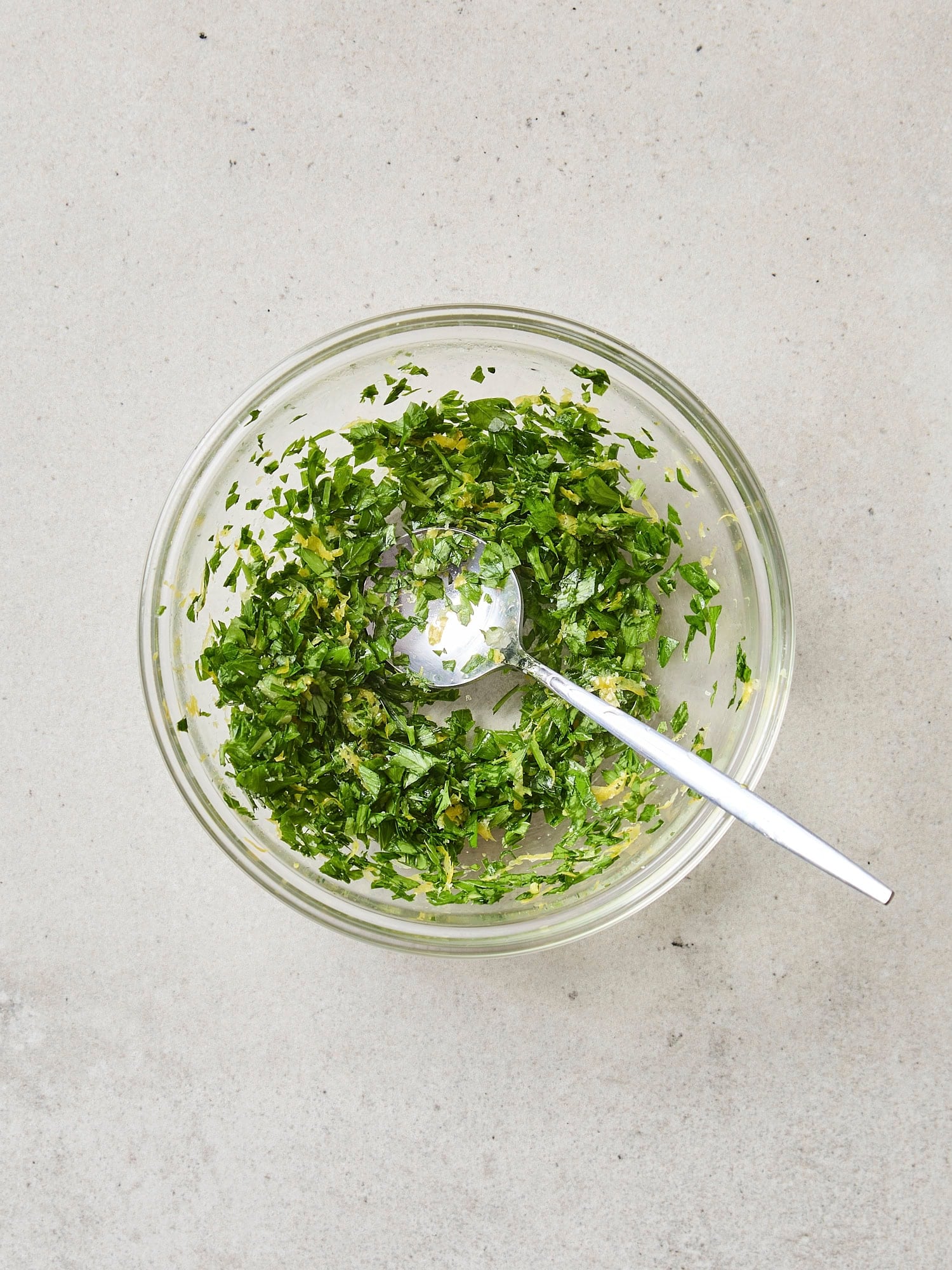 Herb topping for a garnish on top of baked ziti.