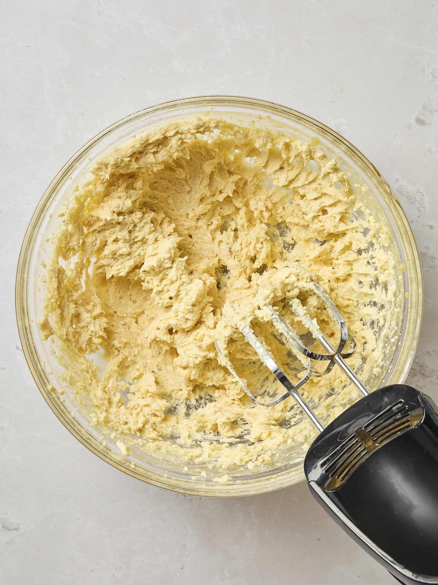 Frangipane filling made in a glass bowl.