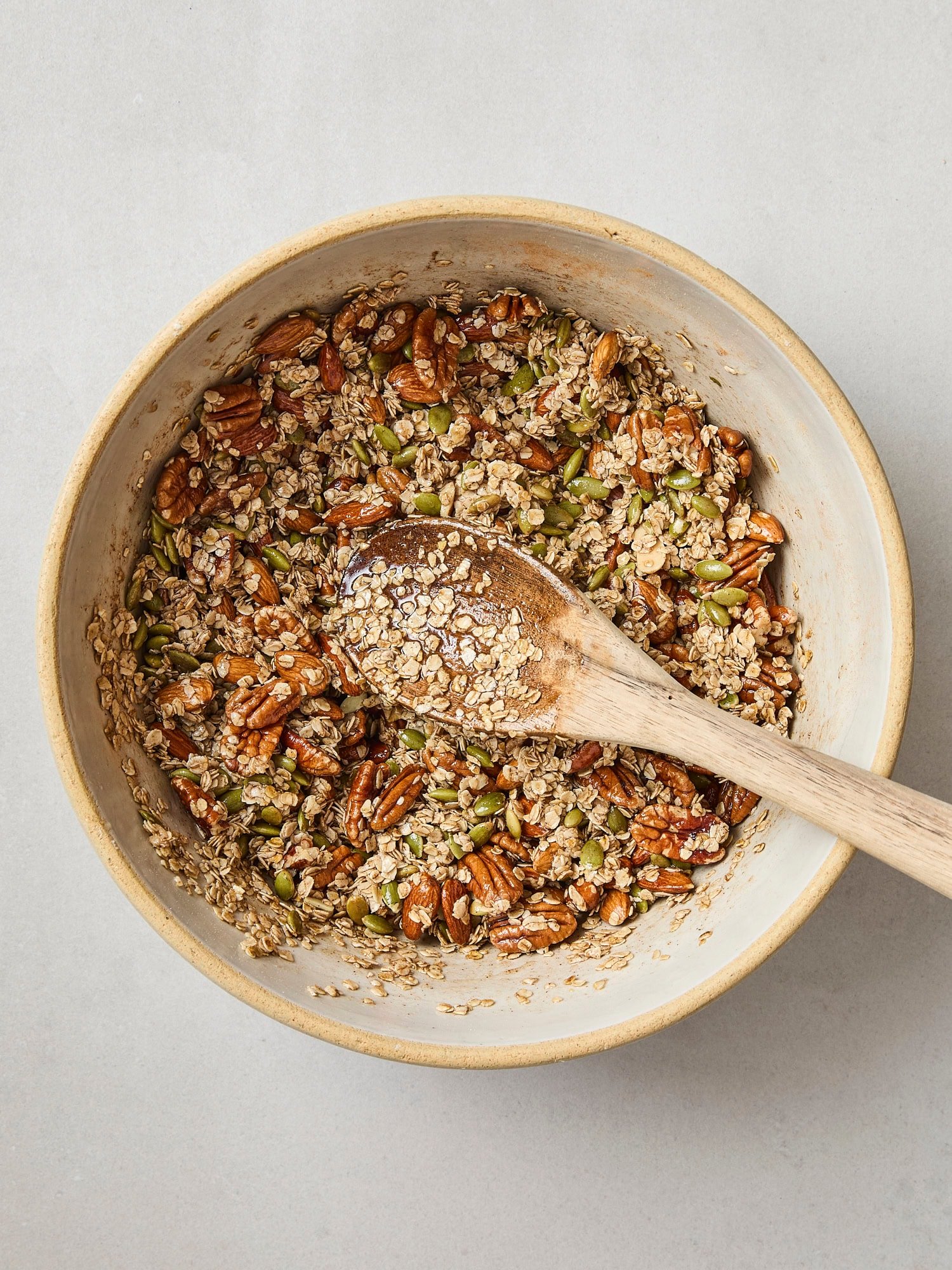 Bowl with granola mixture.