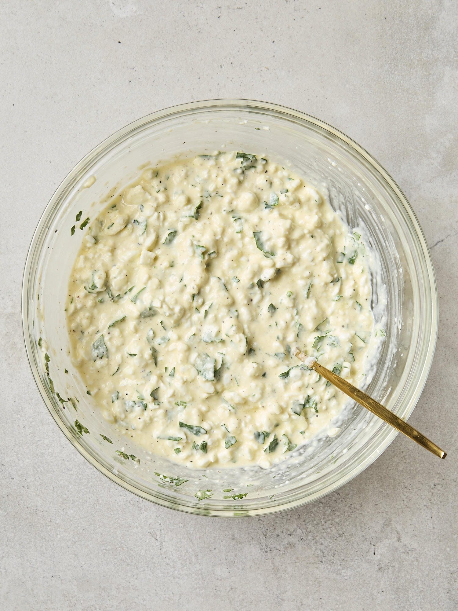 Cottage cheese mixture for layering into lasagna.
