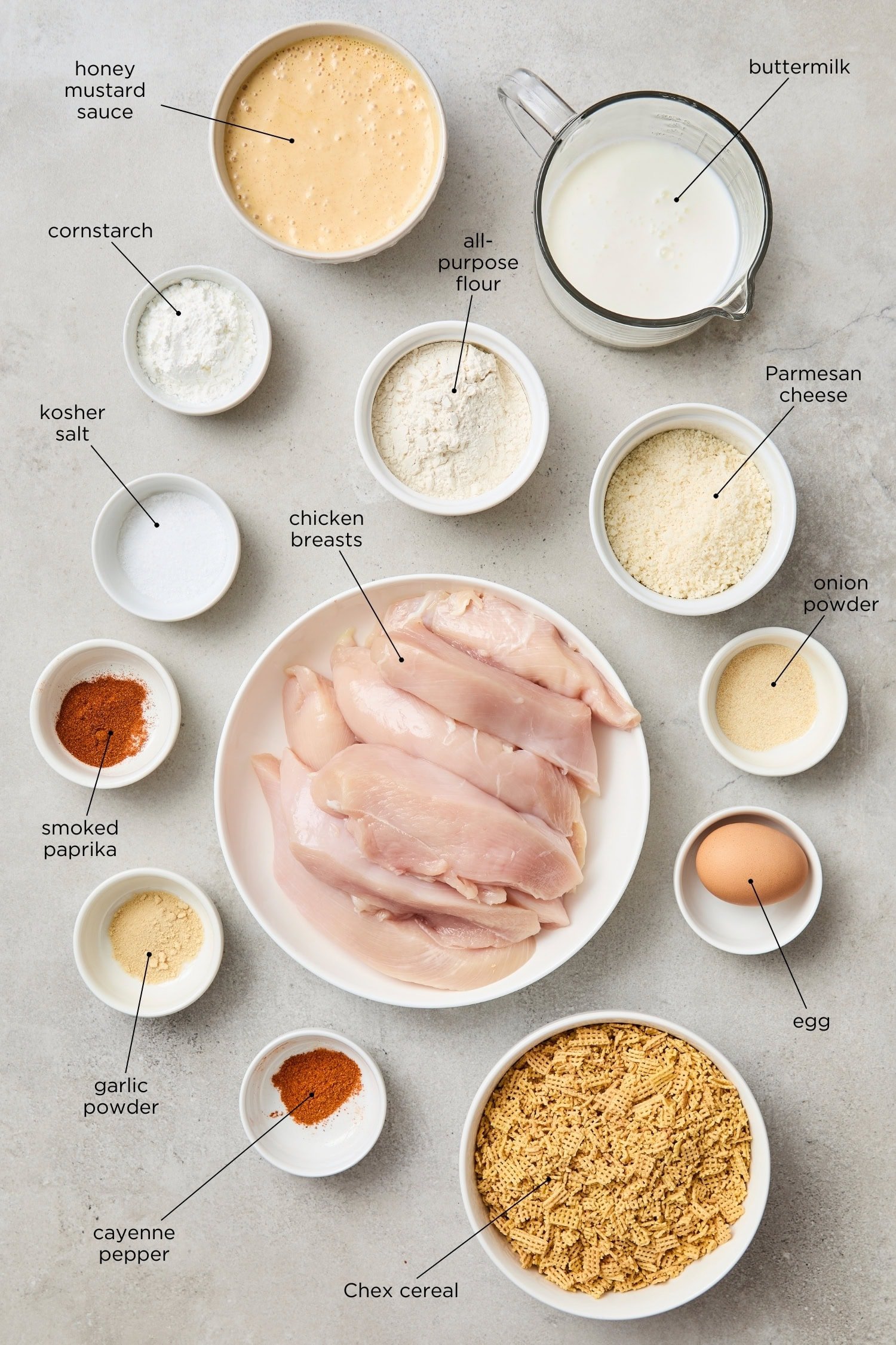 Ingredients needed for crispy chicken strips.