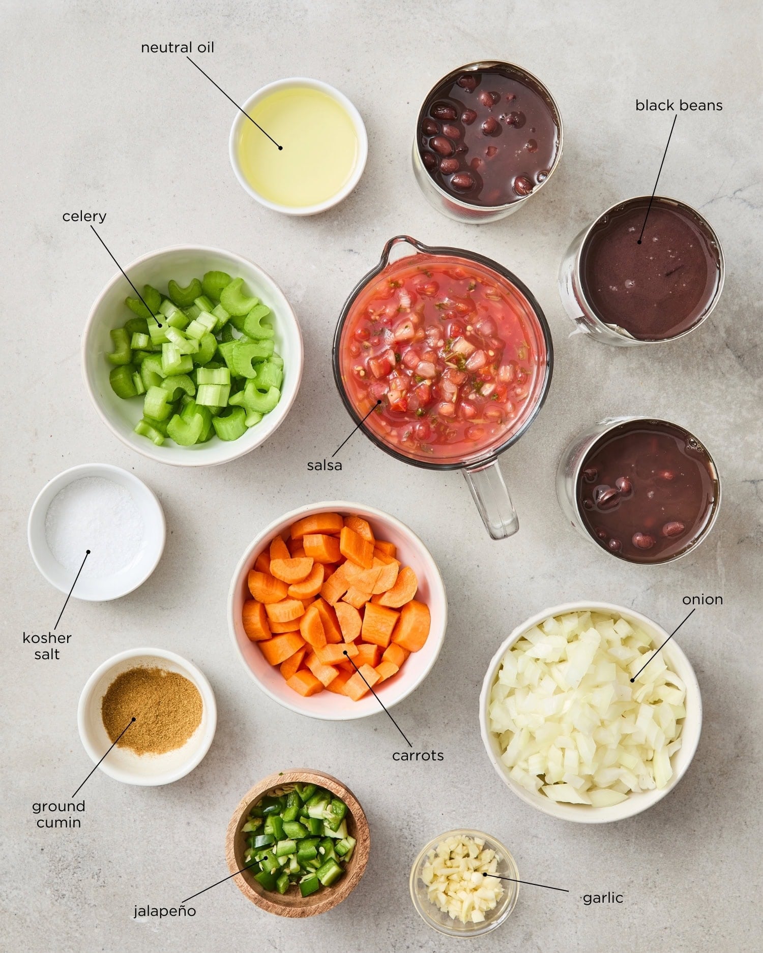 Black bean soup ingredients.