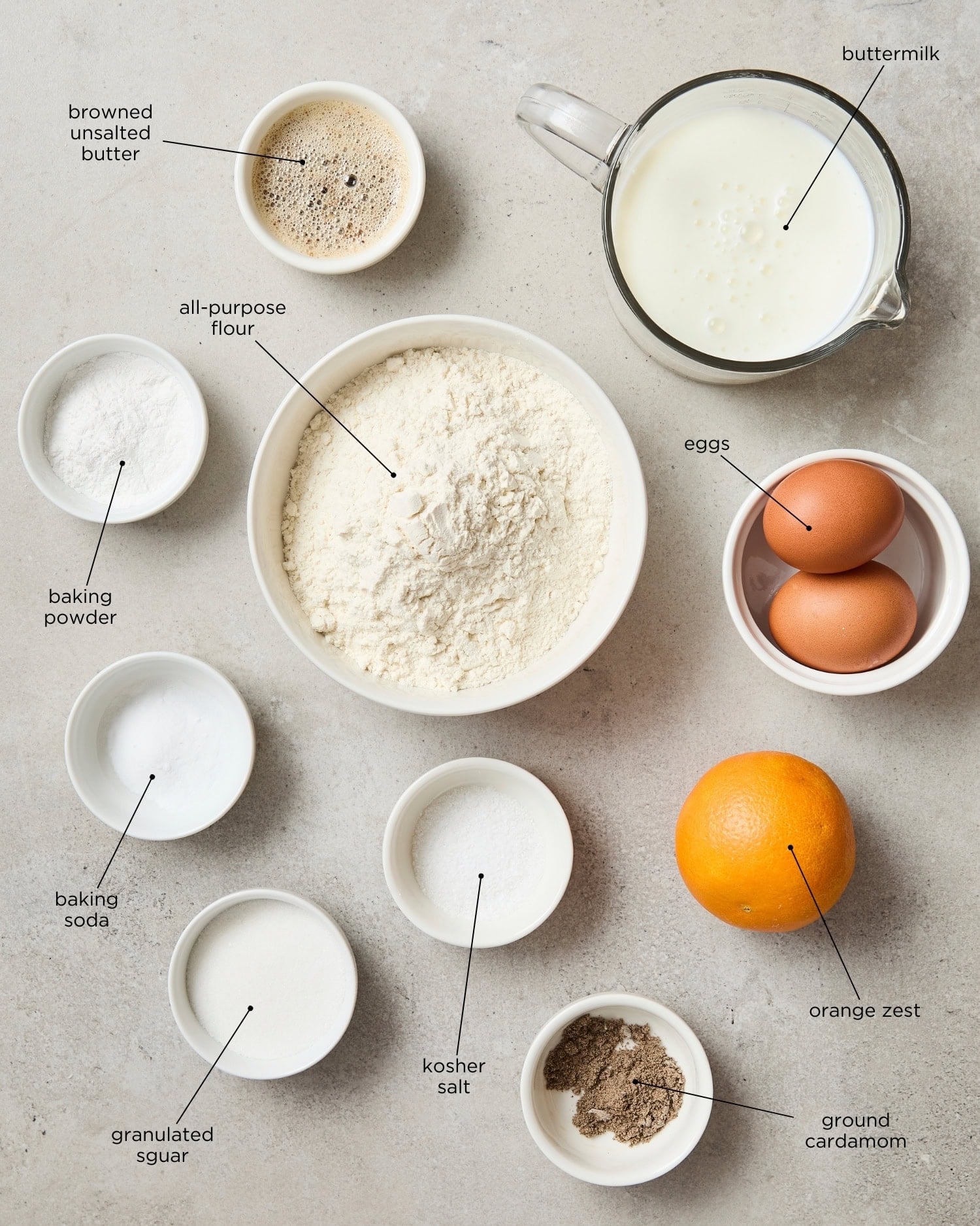 Buttermilk pancakes ingredients.