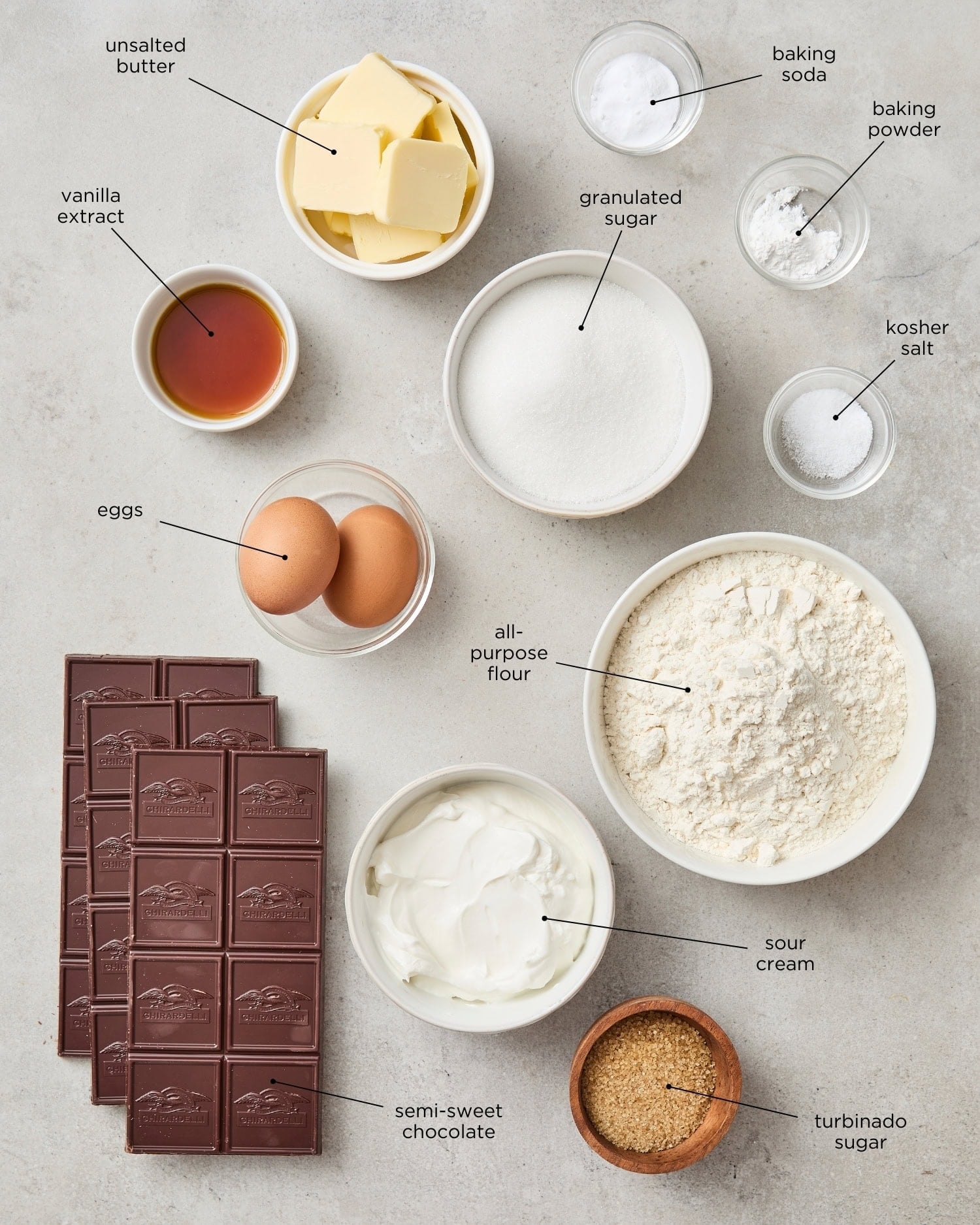 Chocolate chunk muffins ingredients.