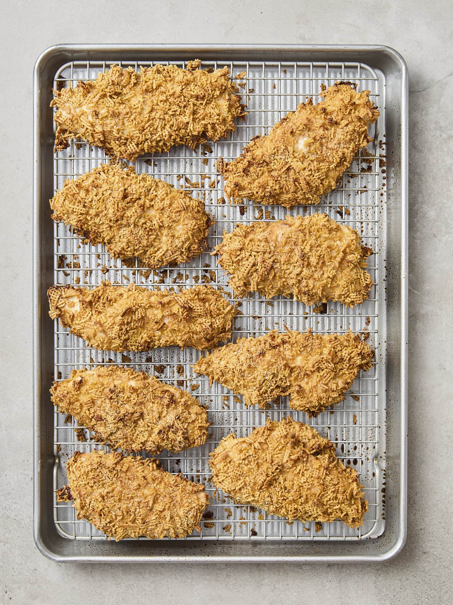 Chicken strips after baking in the oven.