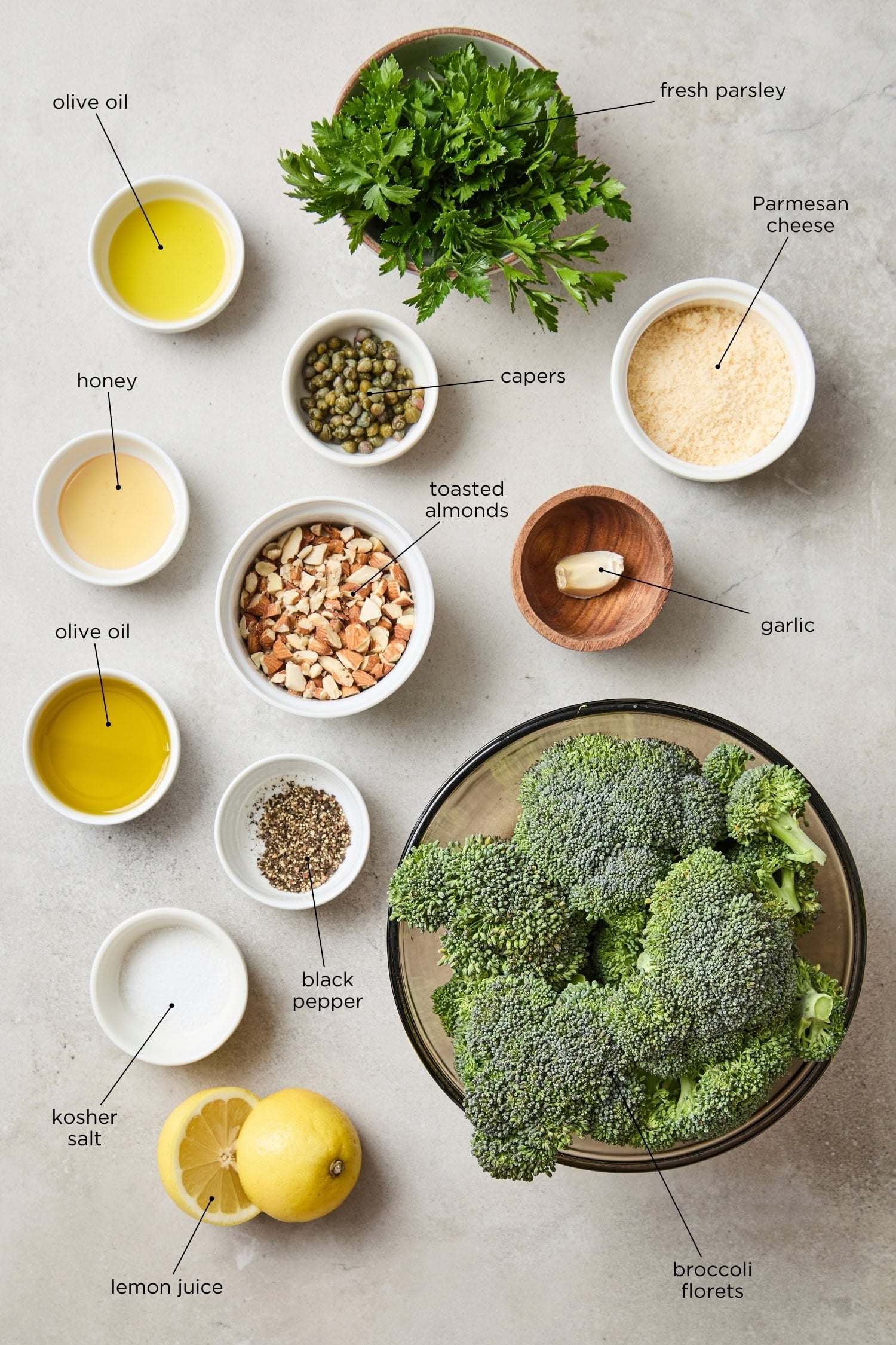 Grilled broccoli salad ingredients.