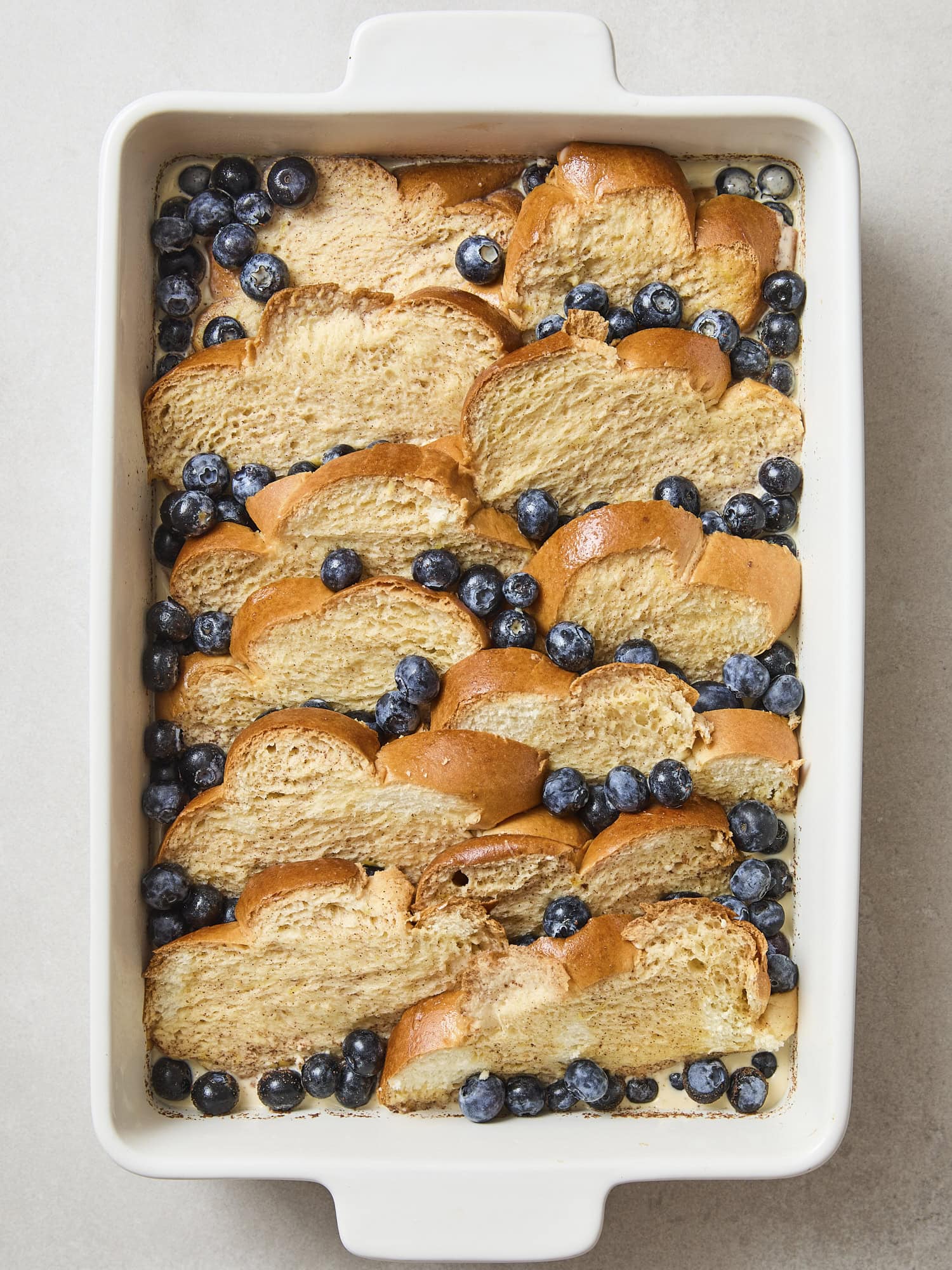 Blueberry French toast with custard after soaking.