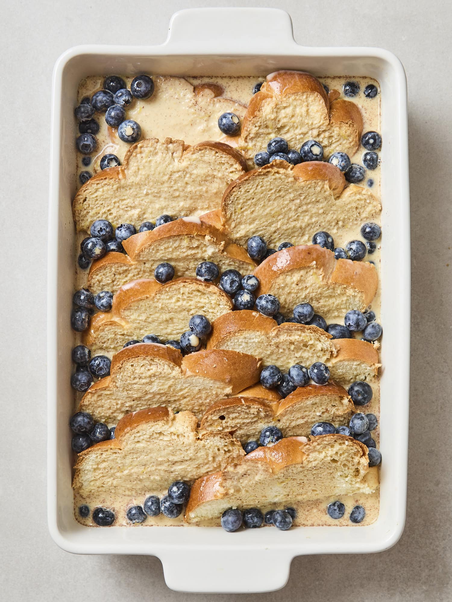 Blueberry French toast with custard poured on top.