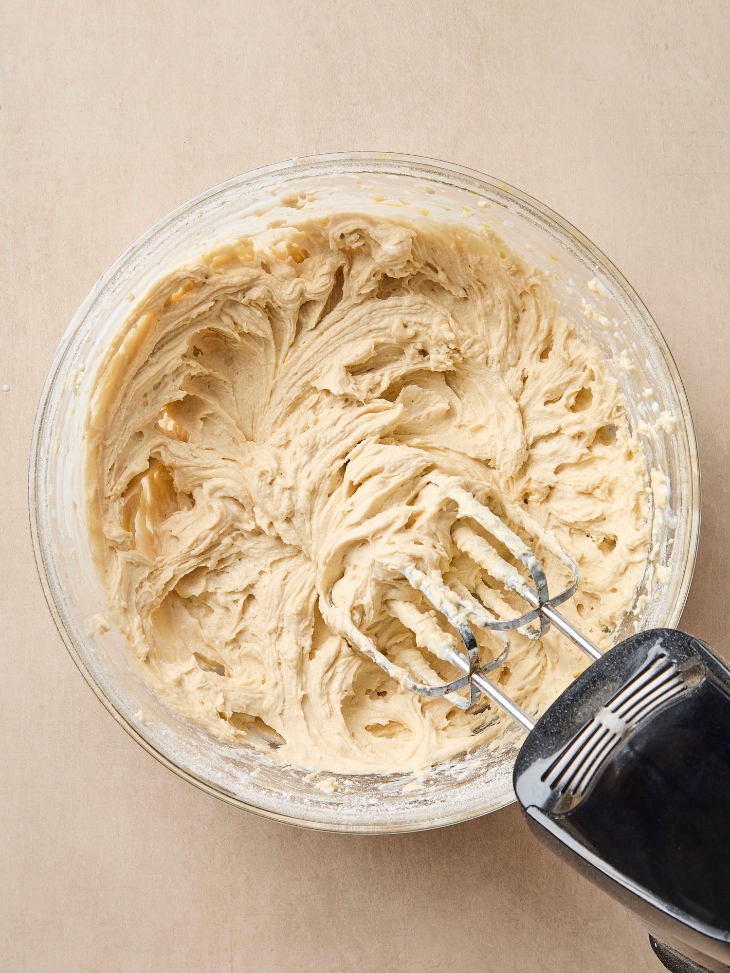 Wet and dry ingredients mixed together for batter.