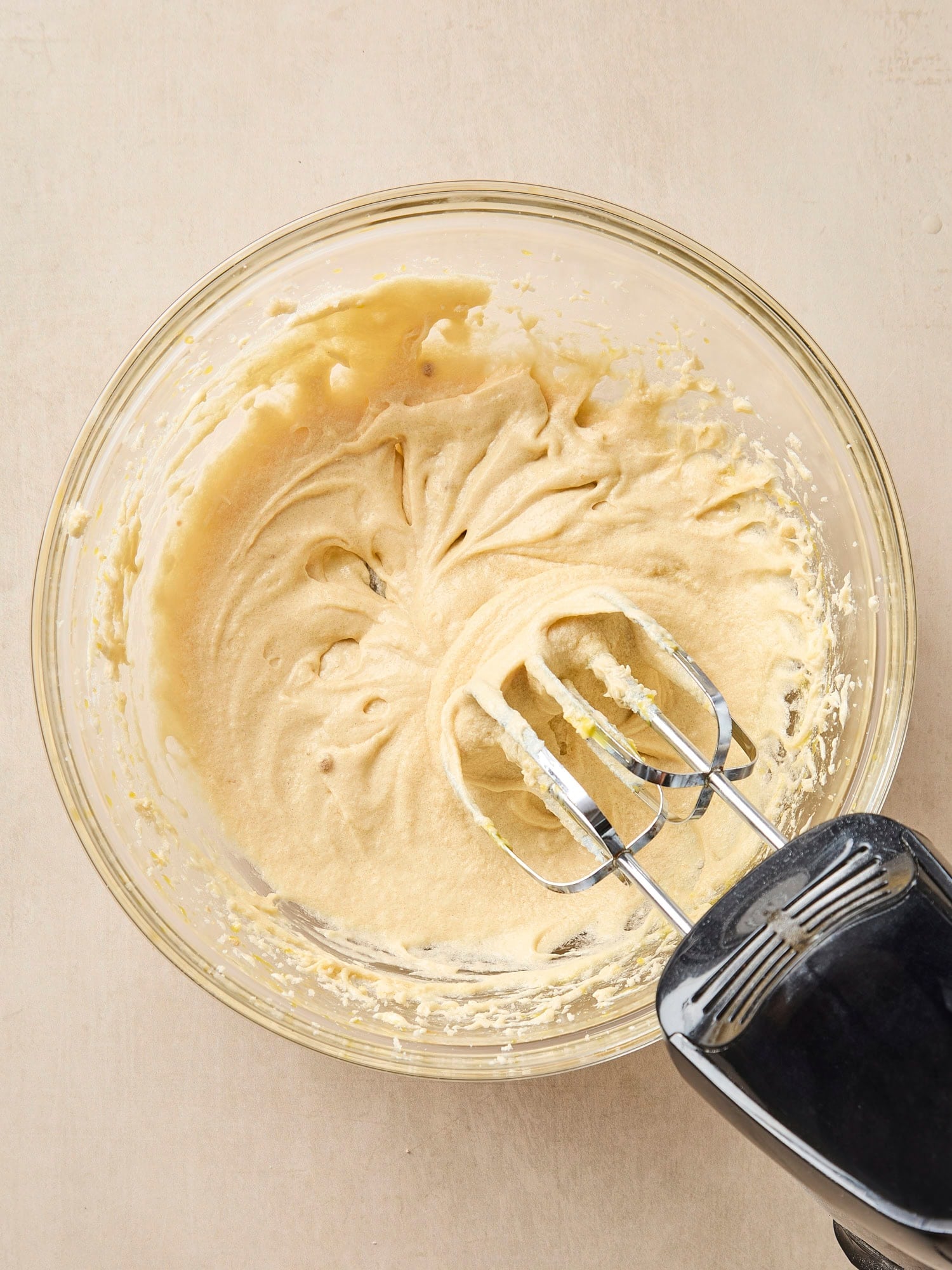 Wet batter for rhubarb cake.
