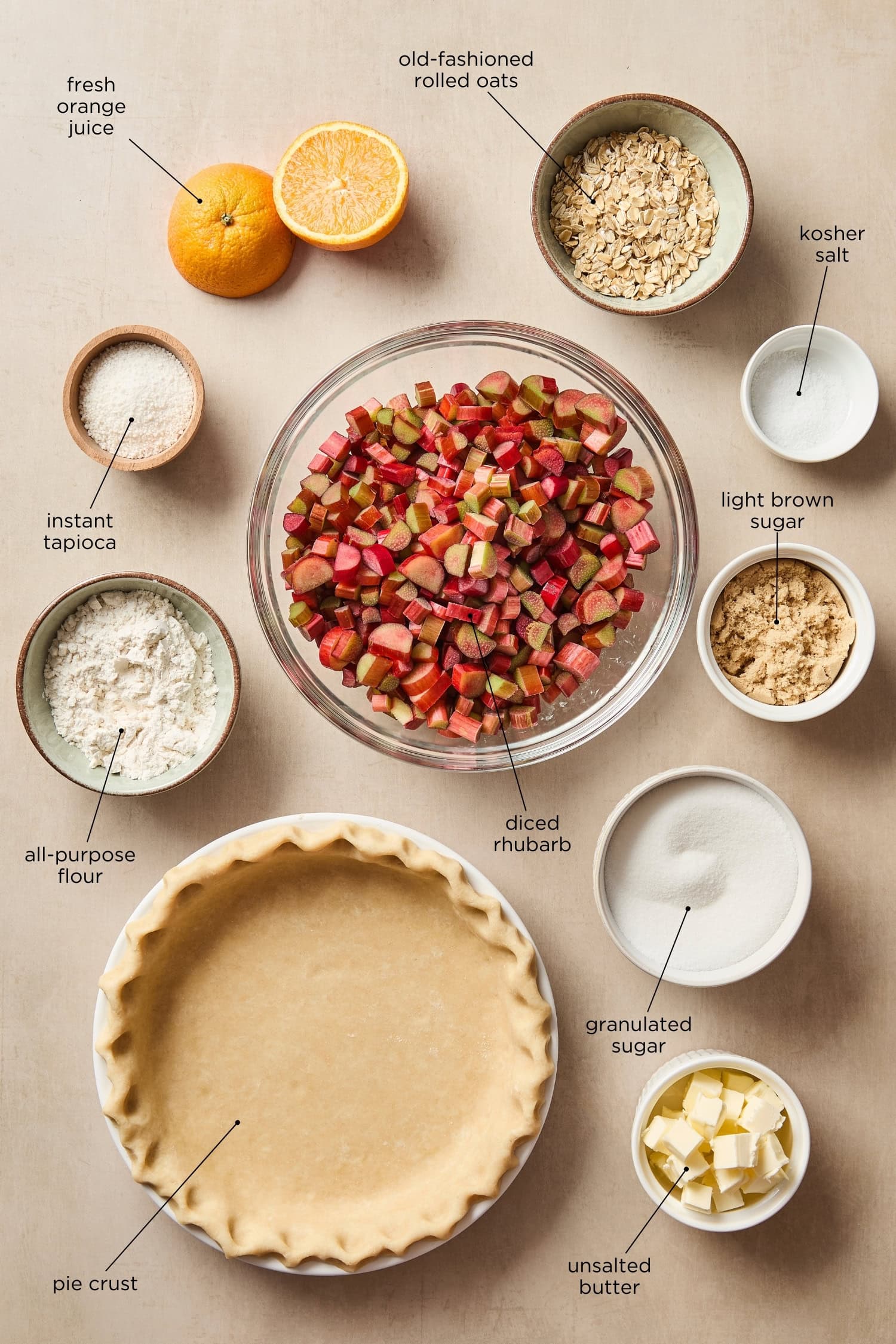 Rhubarb pie ingredients