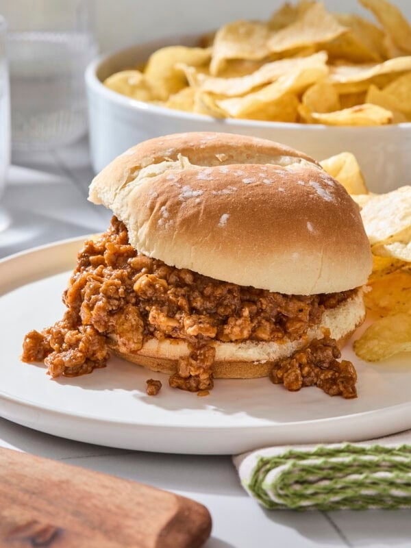 A homemade sloppy joe on a plate.