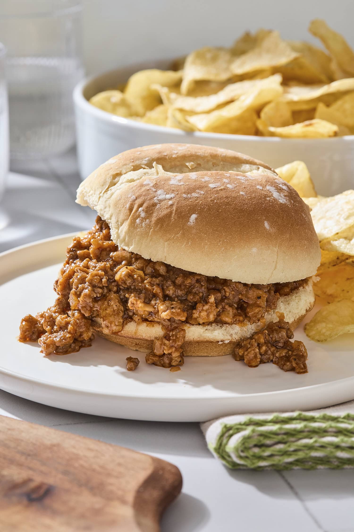 A homemade sloppy joe on a plate.