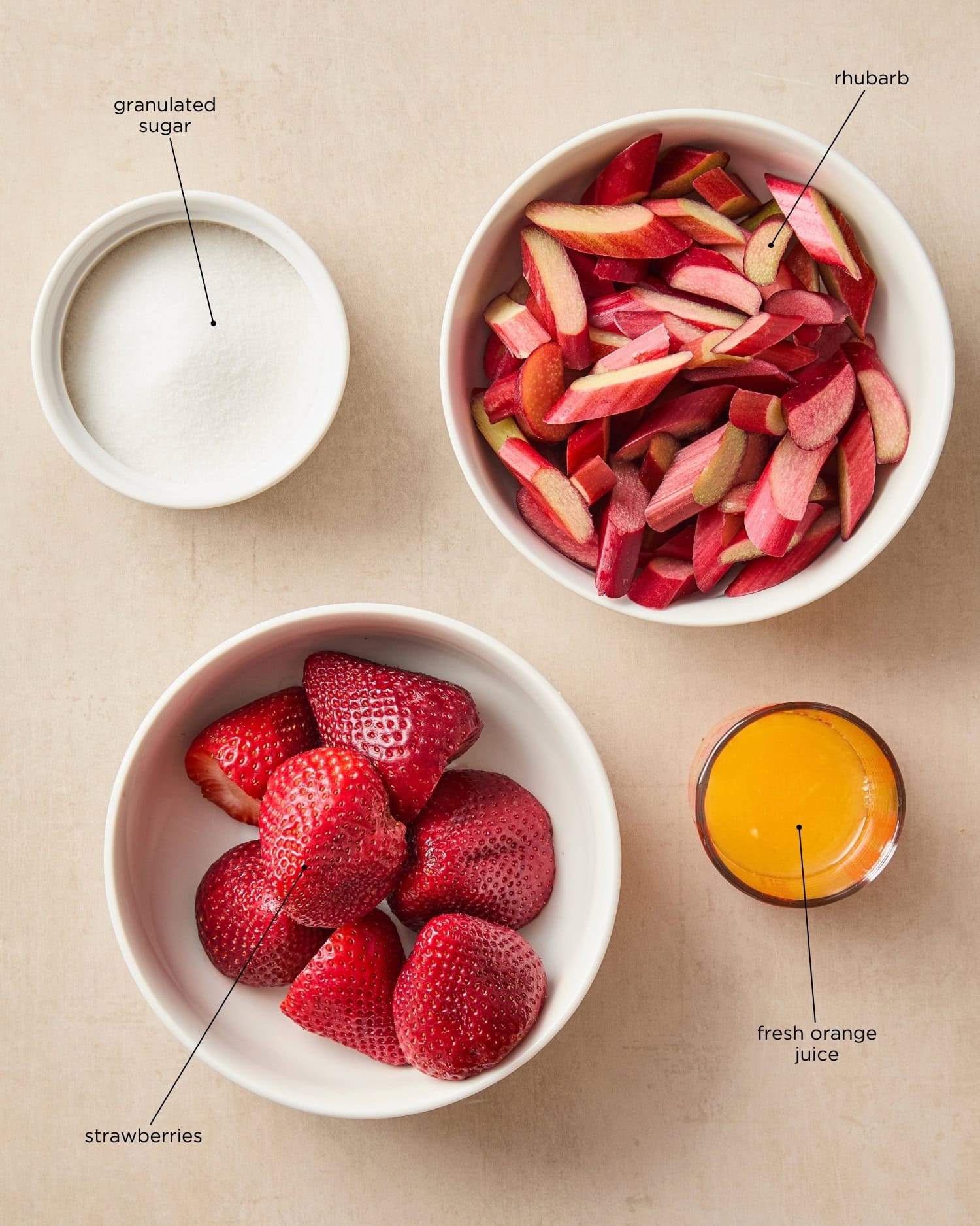 Strawberry rhubarb sauce ingredients.