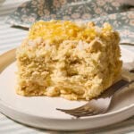 Serving of lemon icebox cake with lemon zest on top.