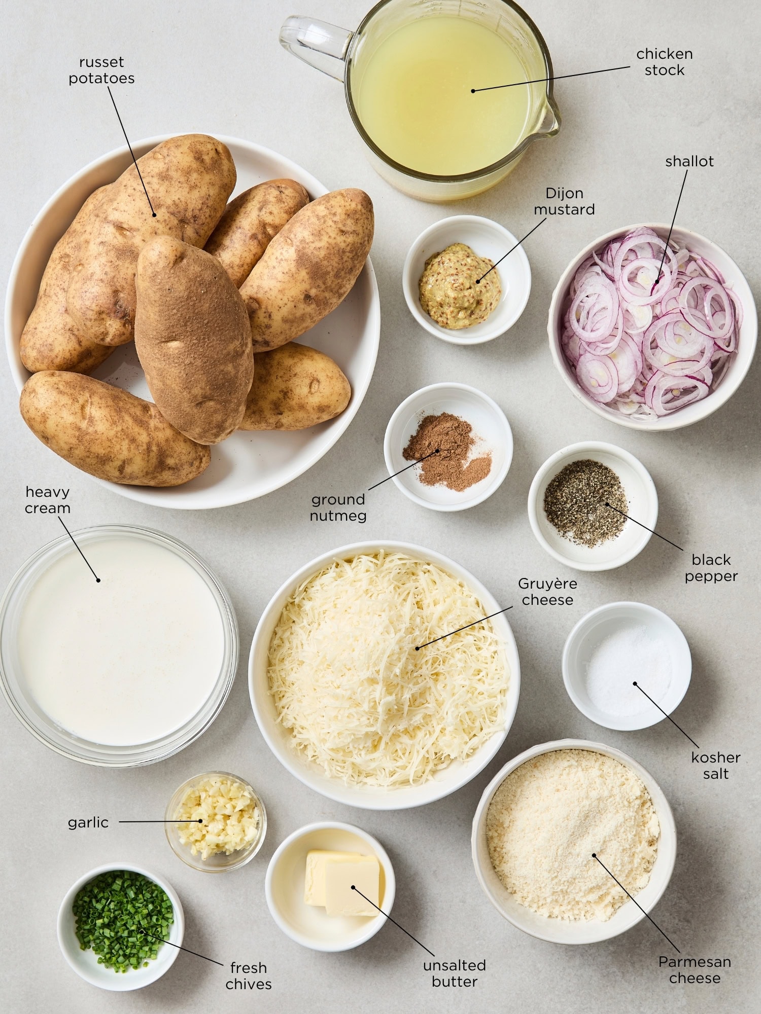 Ingredients for scalloped potatoes recipe.