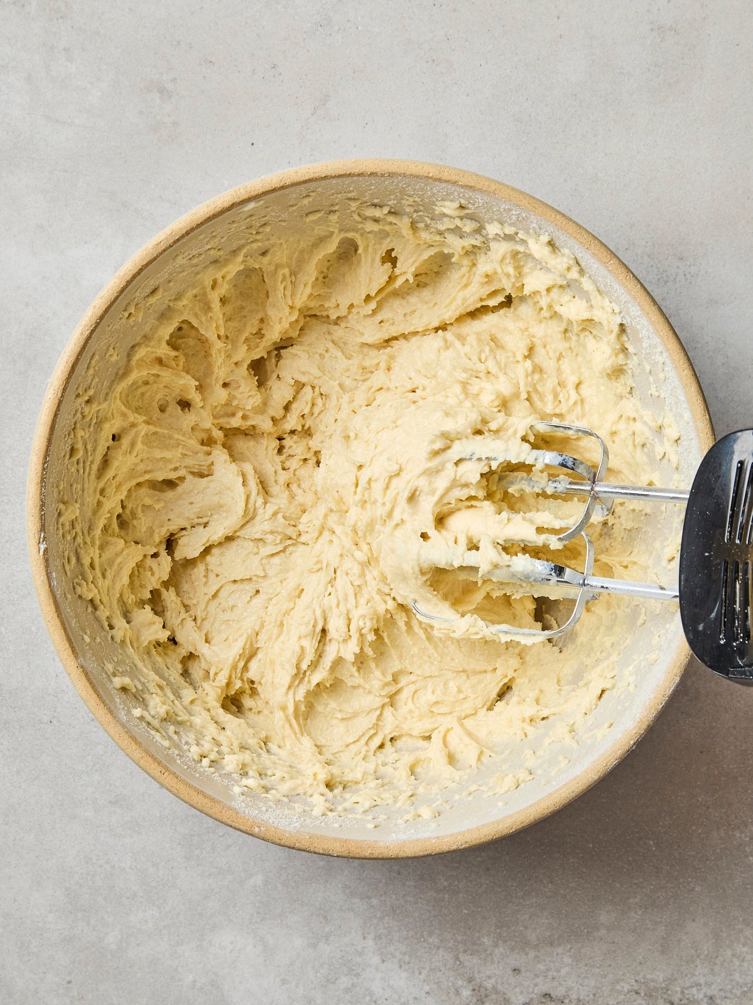 Bowl with batter for coffee cake.