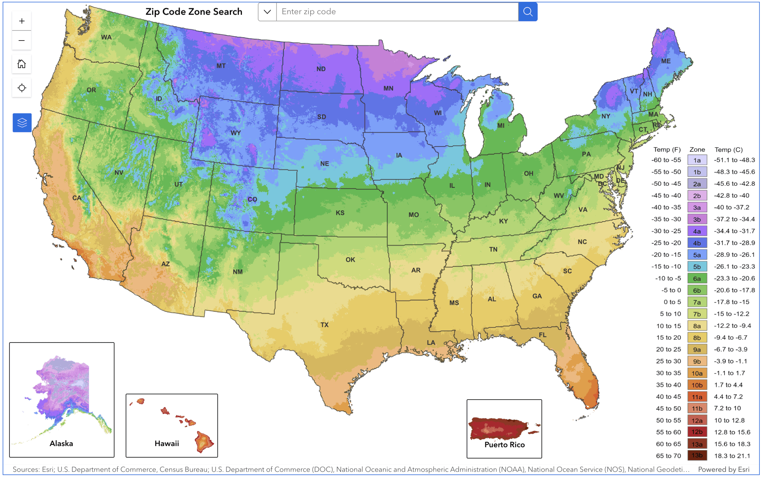 USDA map for plant hardiness by zones.