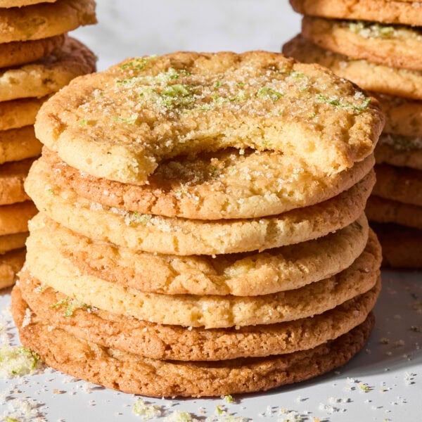 Lime sugar cookies with bite taken out.