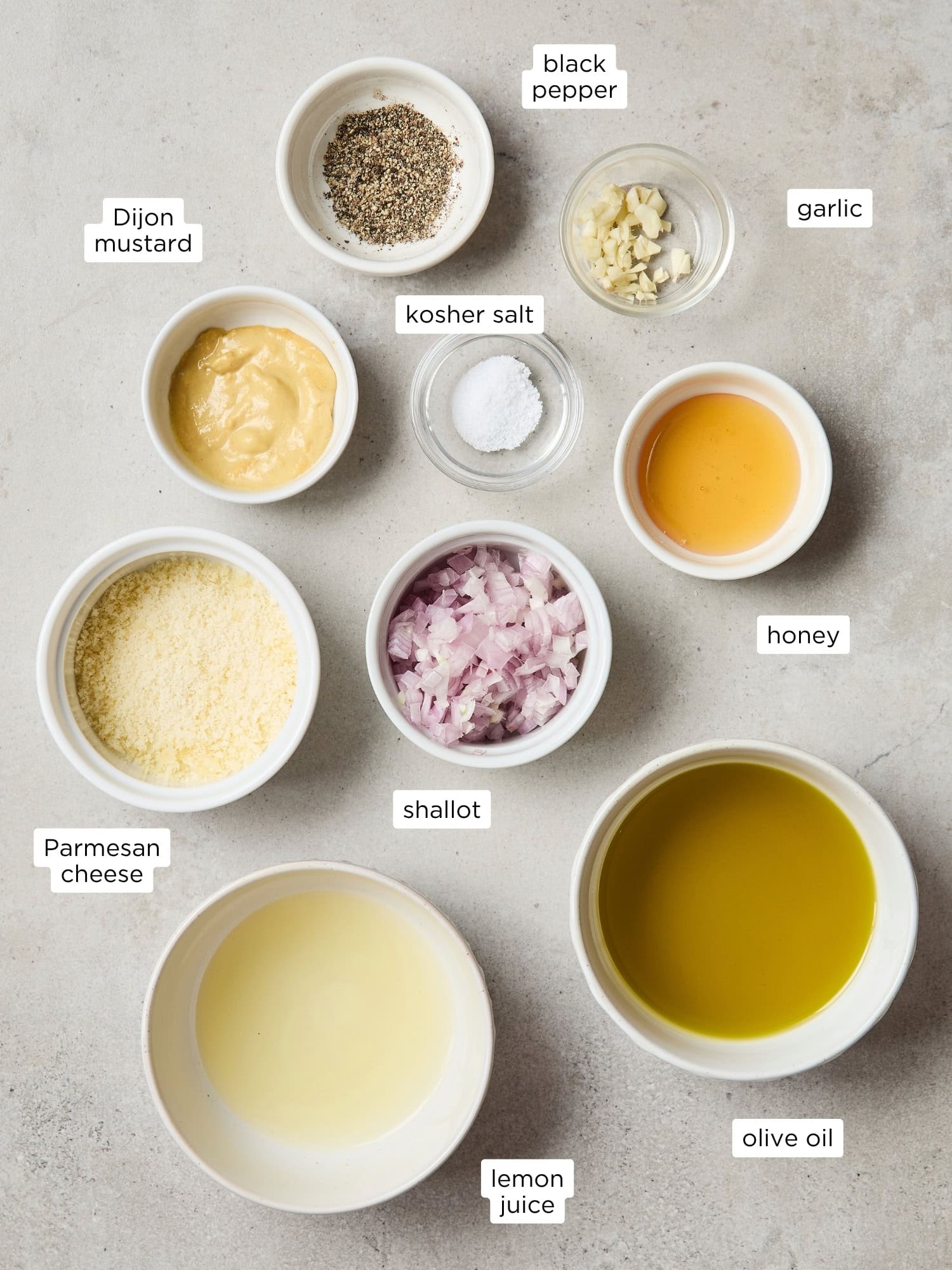 Lemon Parmesan vinaigrette ingredients.