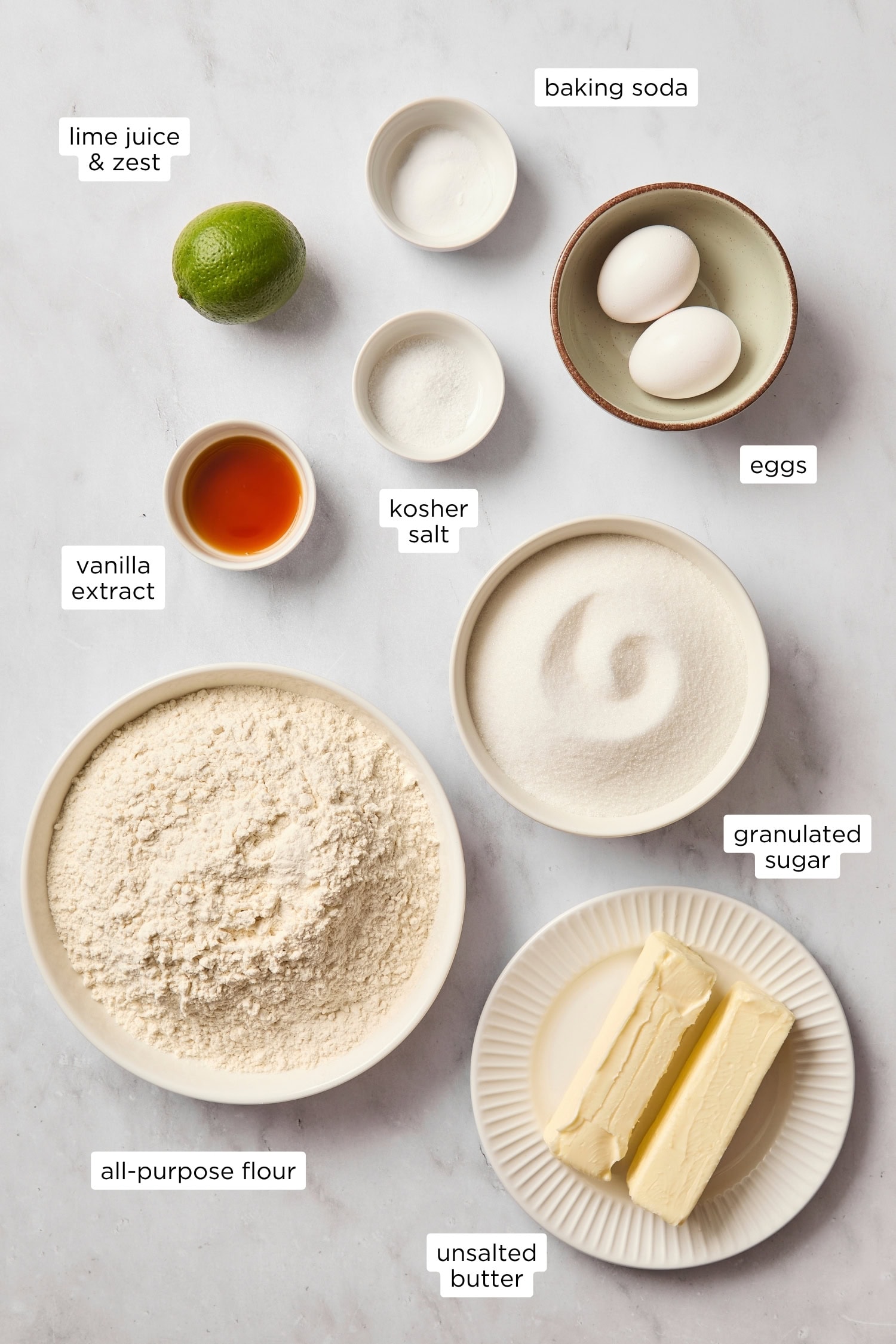Ingredients needed for lime sugar cookies.