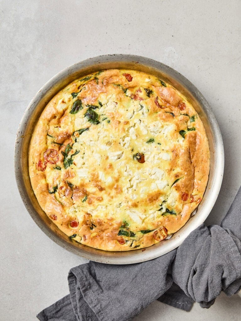 Baked frittata after coming out of the oven.