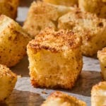 Baked golden and crispy homemade croutons.