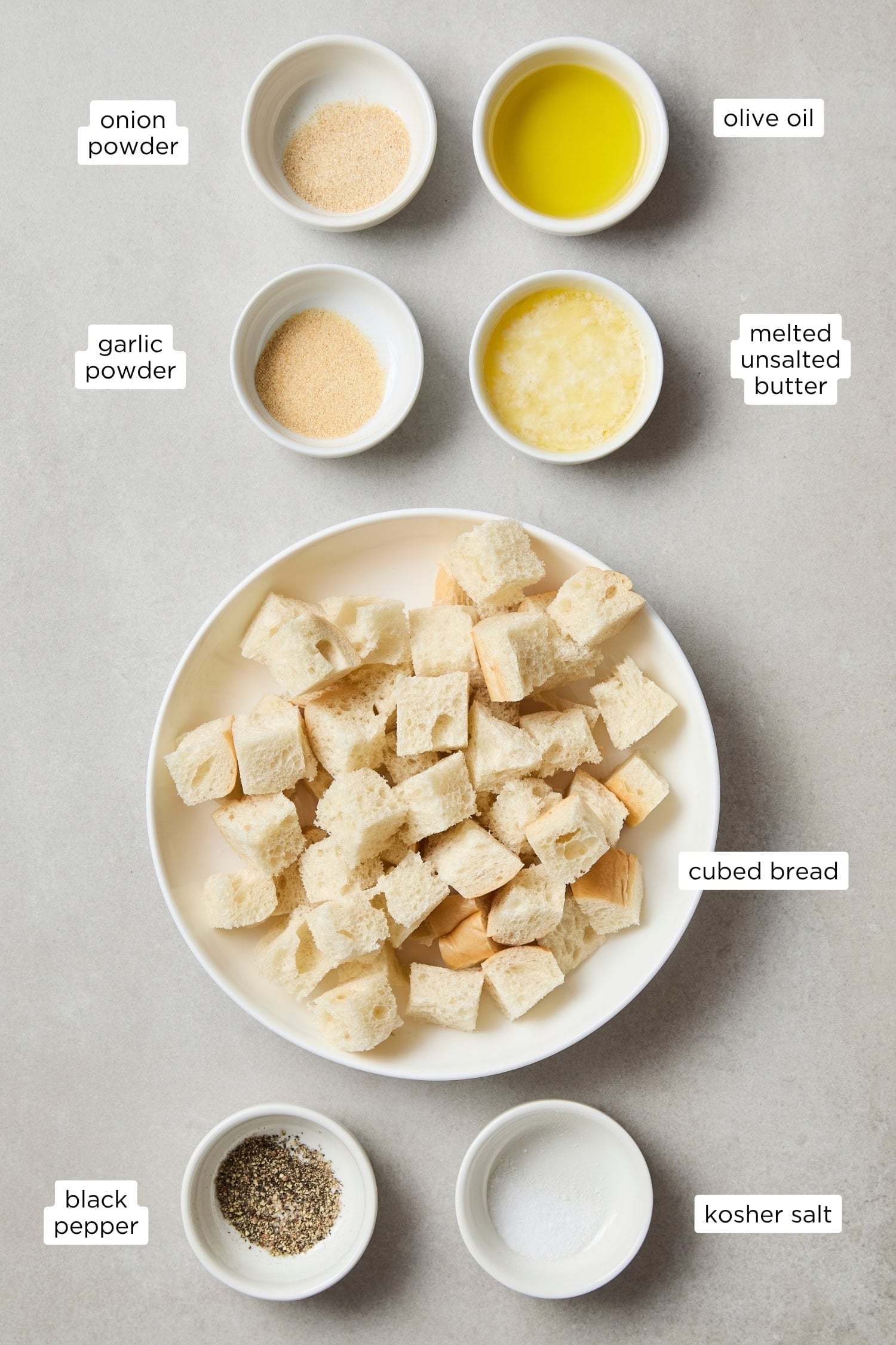 Homemade croutons ingredients.