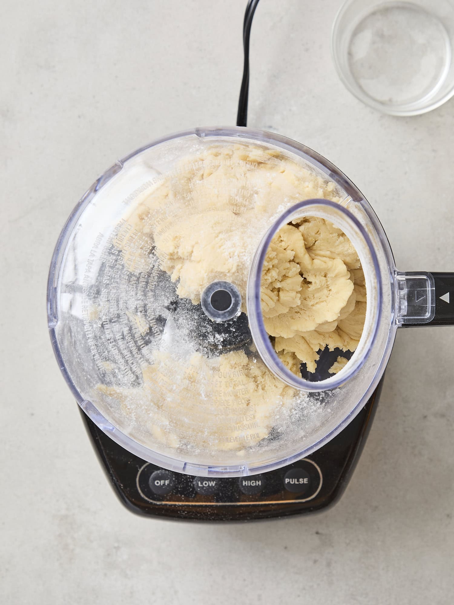 Dough mixed in a food processor.